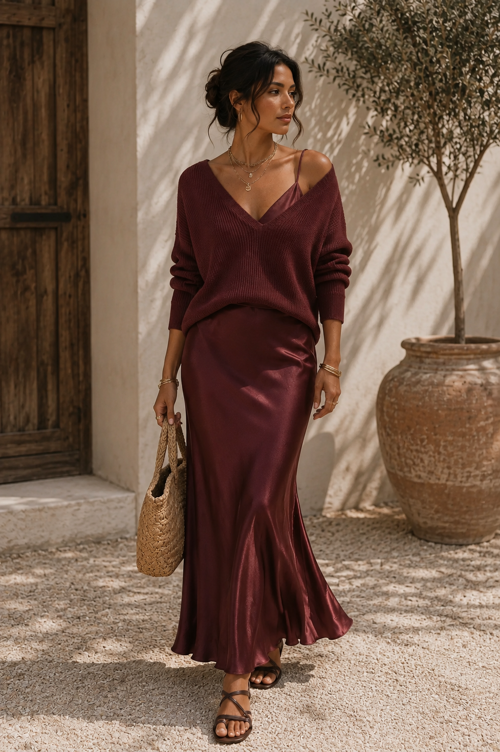 Alma | Vestido elegante de satén con suéter
