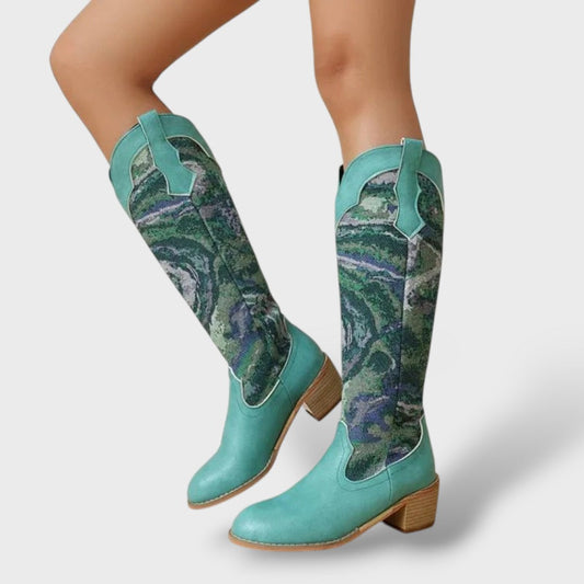 Carolina | Botas elegantes bordadas con tacón cuadrado