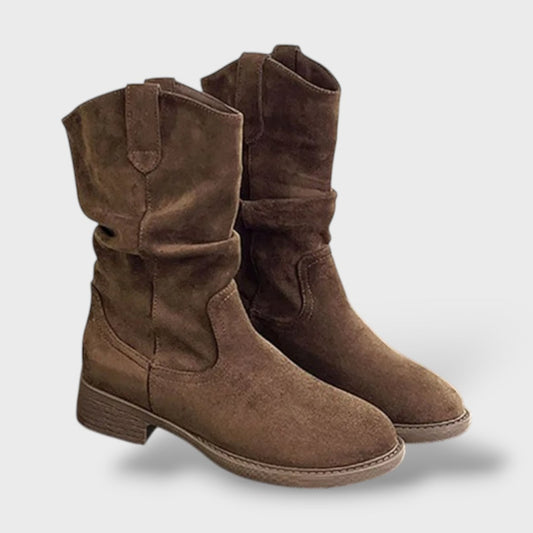 Melody | Botas de media caña de gamuza con tacón grueso estilo cowboy