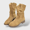 Melody | Botas de media caña de gamuza con tacón grueso estilo cowboy