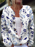 Nella | Cárdigan vintage estampado con flores y pájaros, con botones delanteros