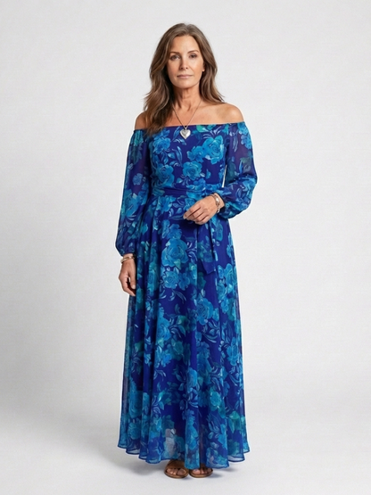 Chloe | Vestido largo floral con hombros descubiertos