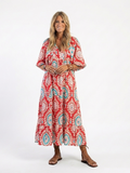 Zoe | Vestido midi de manga corta con cuello en v y estampado paisley