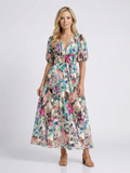 Eulalia | Vestido midi de manga corta con escote en v y fruncido en la cintura