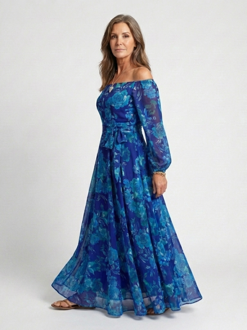 Chloe | Vestido largo floral con hombros descubiertos