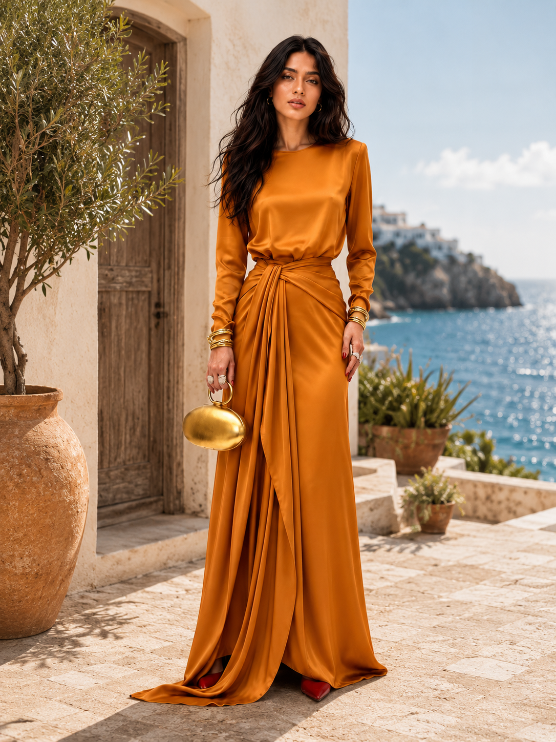 Brisa | Vestido largo de satén drapeado