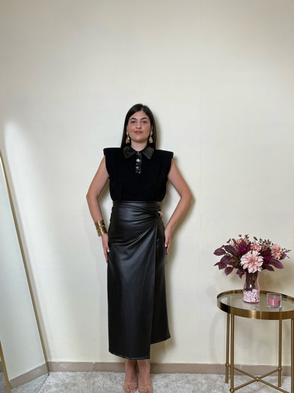 Alicia | Falda midi de polipiel