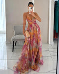 Lucina | Vestido largo floral con escote cruzado