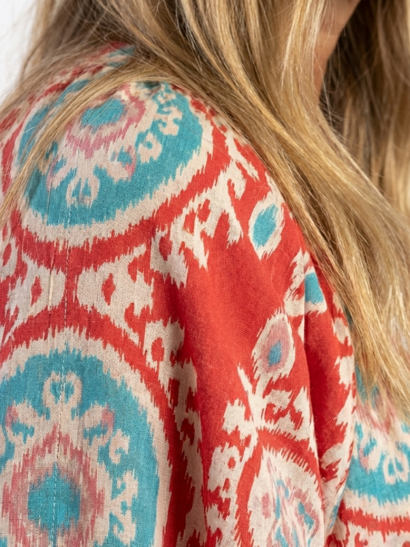 Zoe | Vestido midi de manga corta con cuello en v y estampado paisley