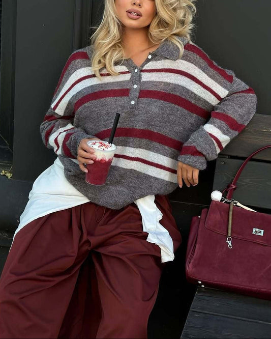 Sofía | Blusa de punto con cuello polo y rayas