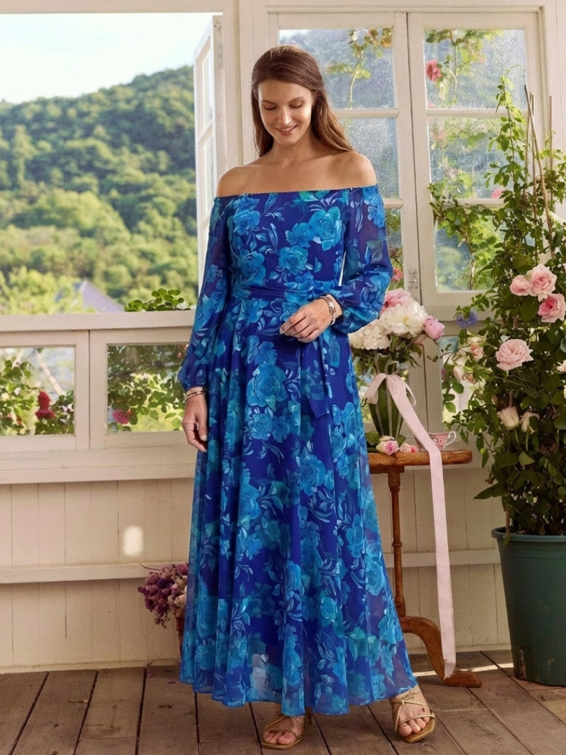 Chloe | Vestido largo floral con hombros descubiertos
