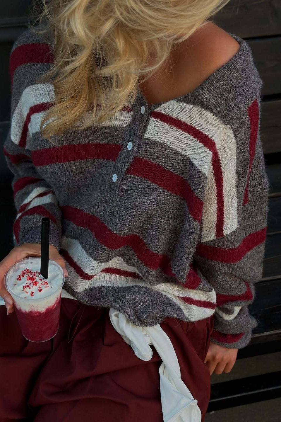 Sofía | Blusa de punto con cuello polo y rayas