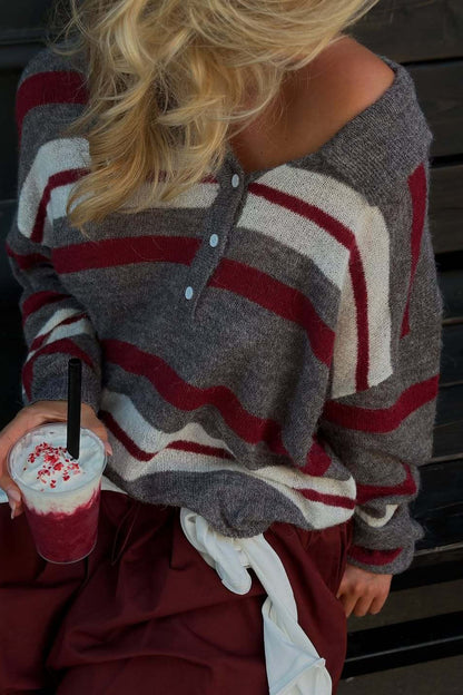 Sofía | Blusa de punto con cuello polo y rayas