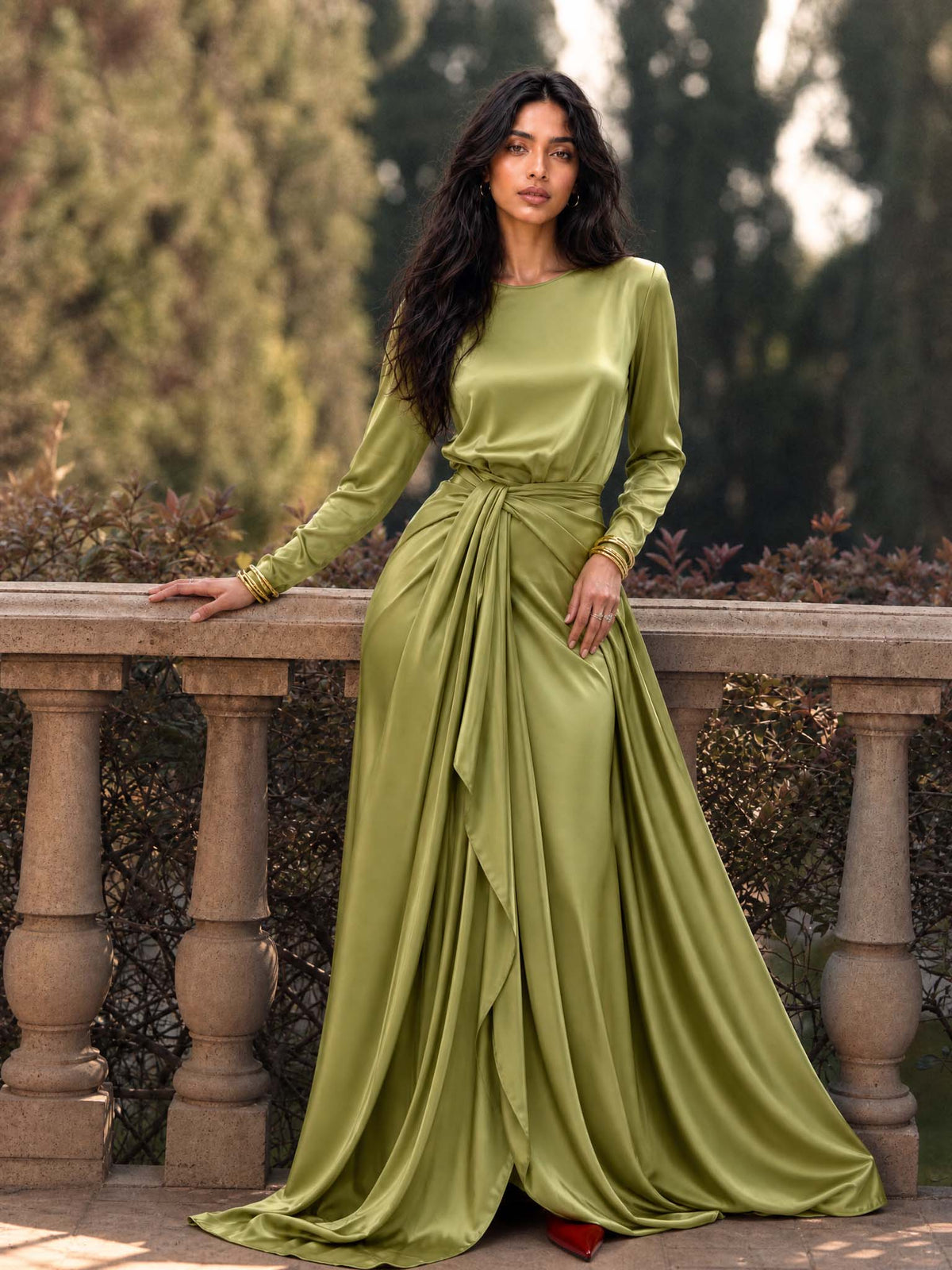 Brisa | Vestido largo de satén drapeado