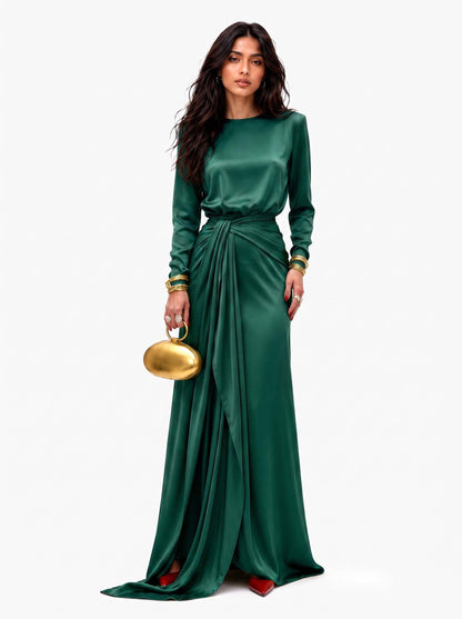 Brisa | Vestido largo de satén drapeado