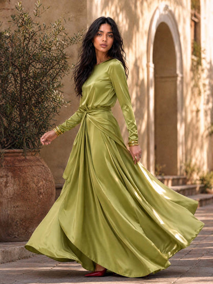 Brisa | Vestido largo de satén drapeado