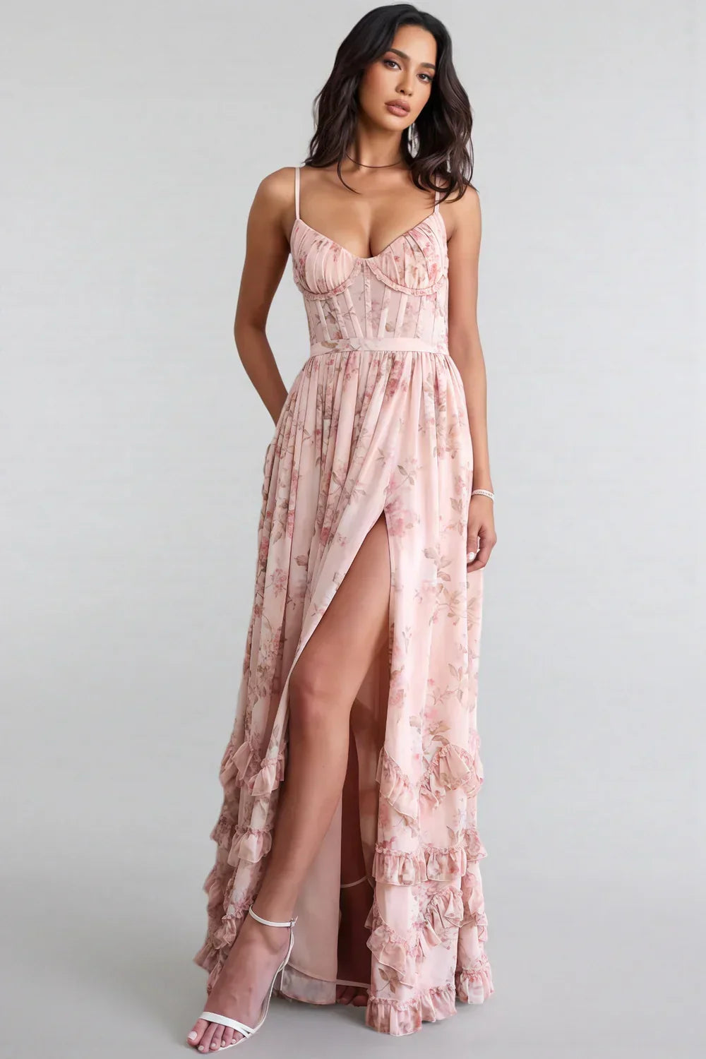 Cesira | Vestido largo con volantes y abertura