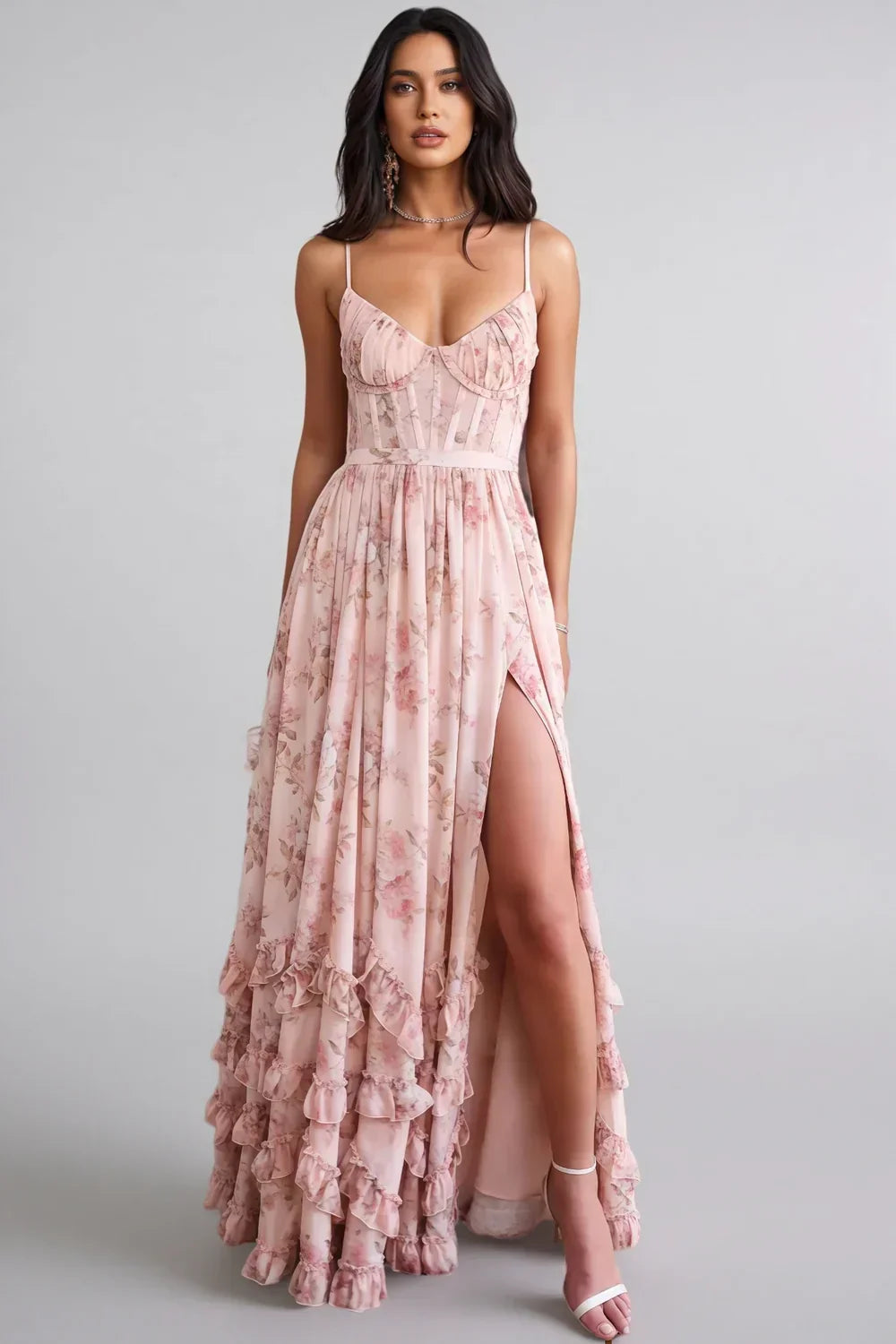 Cesira | Vestido largo con volantes y abertura