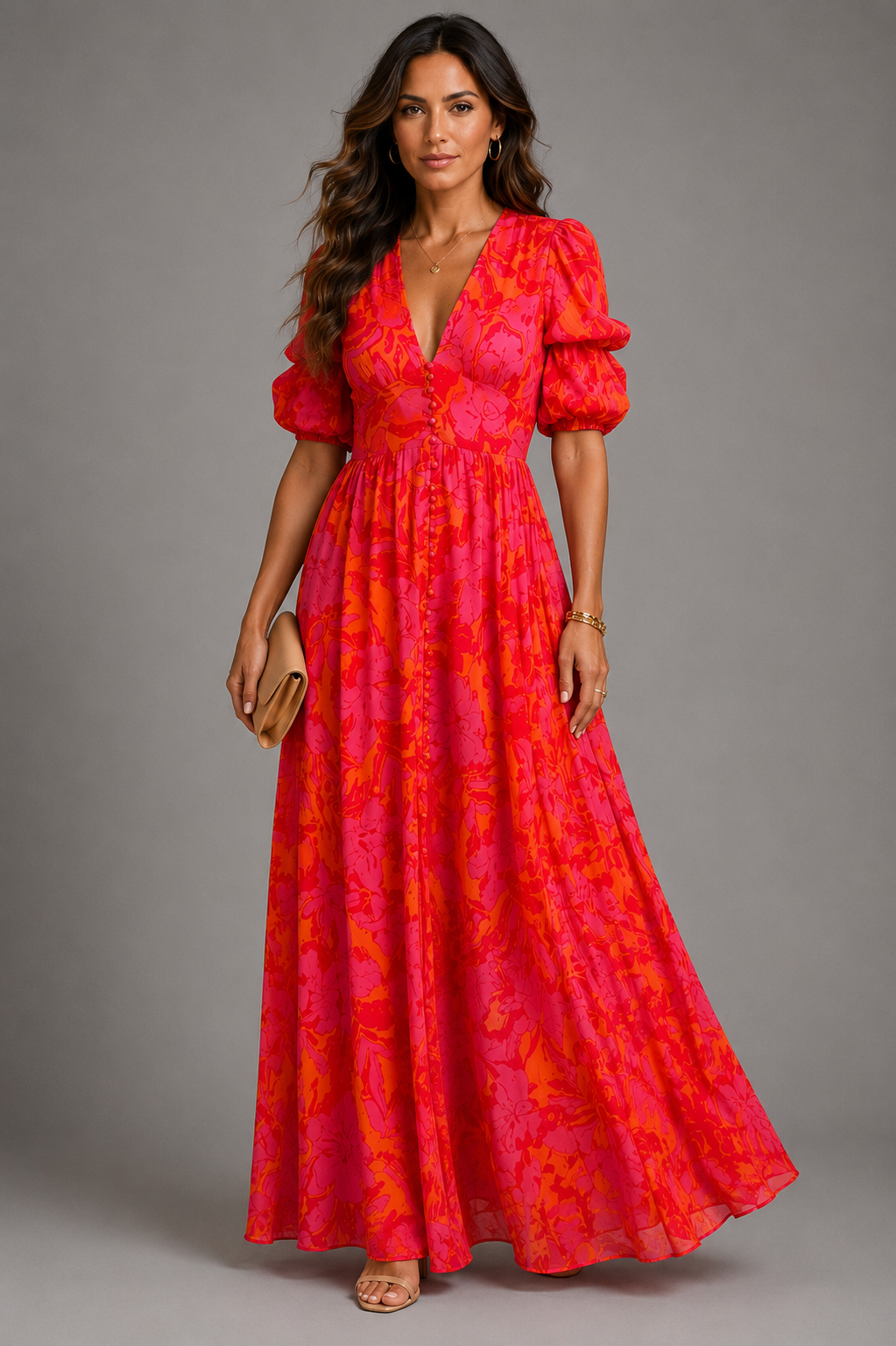 Anabel | Vestido fluido en rosa y naranja