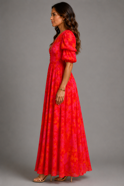 Anabel | Vestido fluido en rosa y naranja