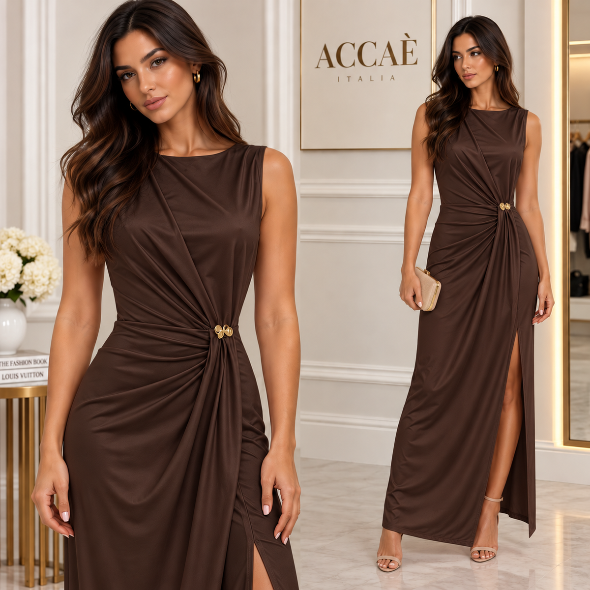 Atenea | Vestido largo con fruncido lateral