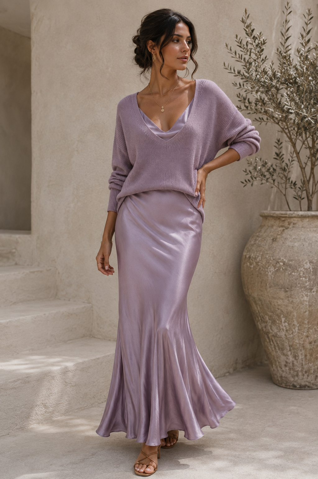 Alma | Vestido elegante de satén con suéter