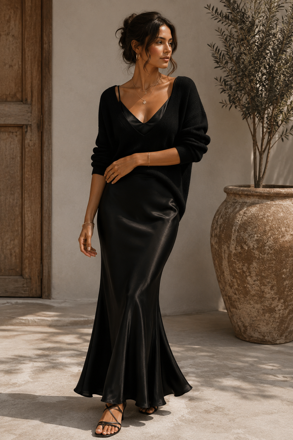 Alma | Vestido elegante de satén con suéter