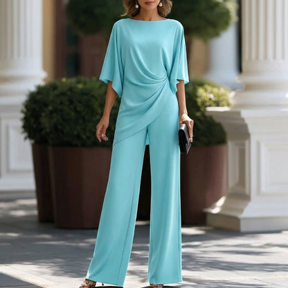 Gabriela | Conjunto de blusa drapeada y pantalón ancho
