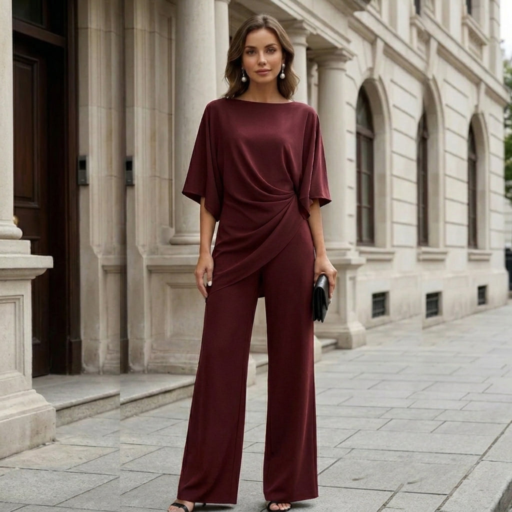 Gabriela | Conjunto de blusa drapeada y pantalón ancho