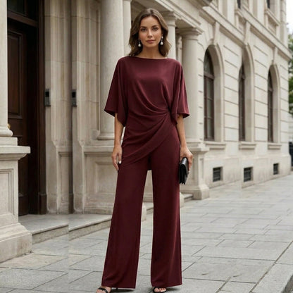 Gabriela | Conjunto de blusa drapeada y pantalón ancho