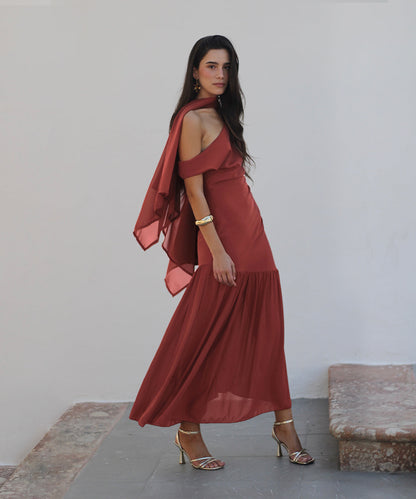 Eleonora | Vestido midi asimétrico con drapeado