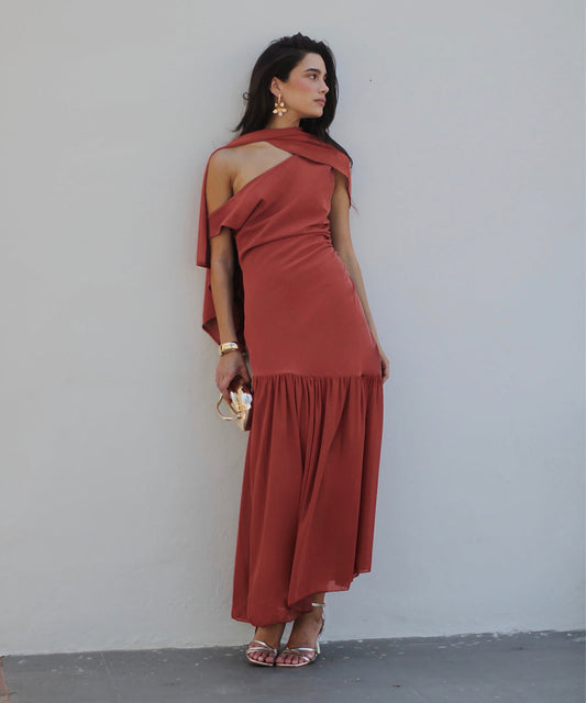 Eleonora | Vestido midi asimétrico con drapeado