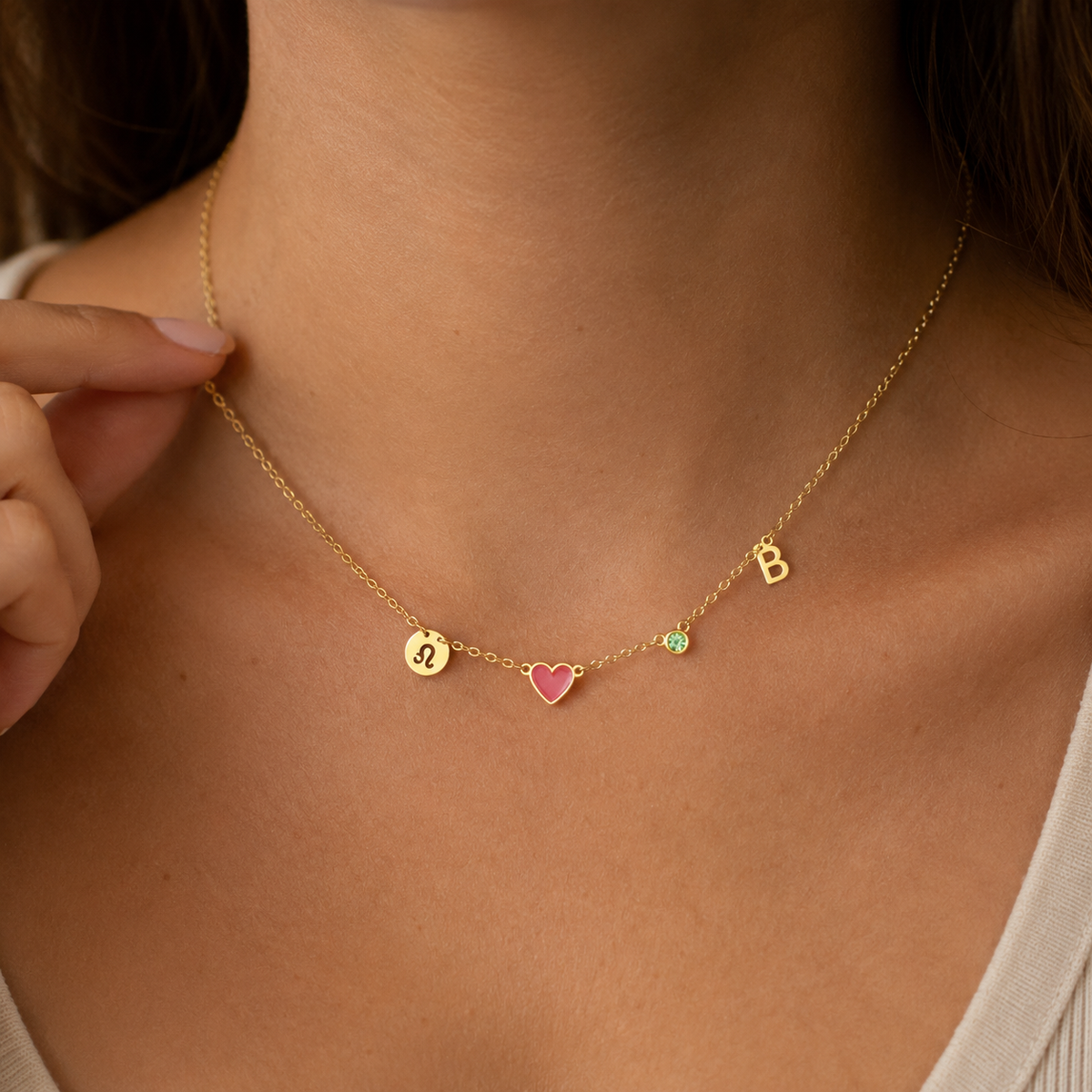 Amanda | Collar con inicial, piedra de nacimiento y signo zodiacal