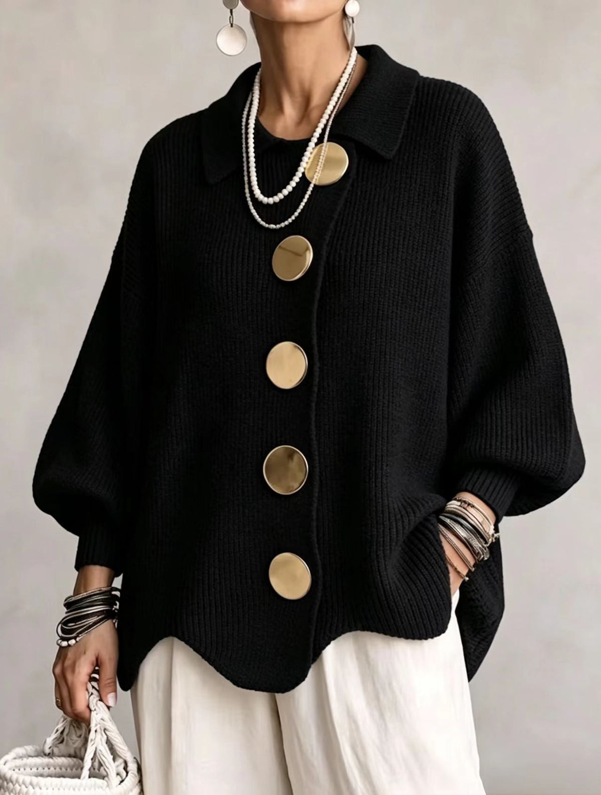 Sara | Cárdigan oversize con botones dorados
