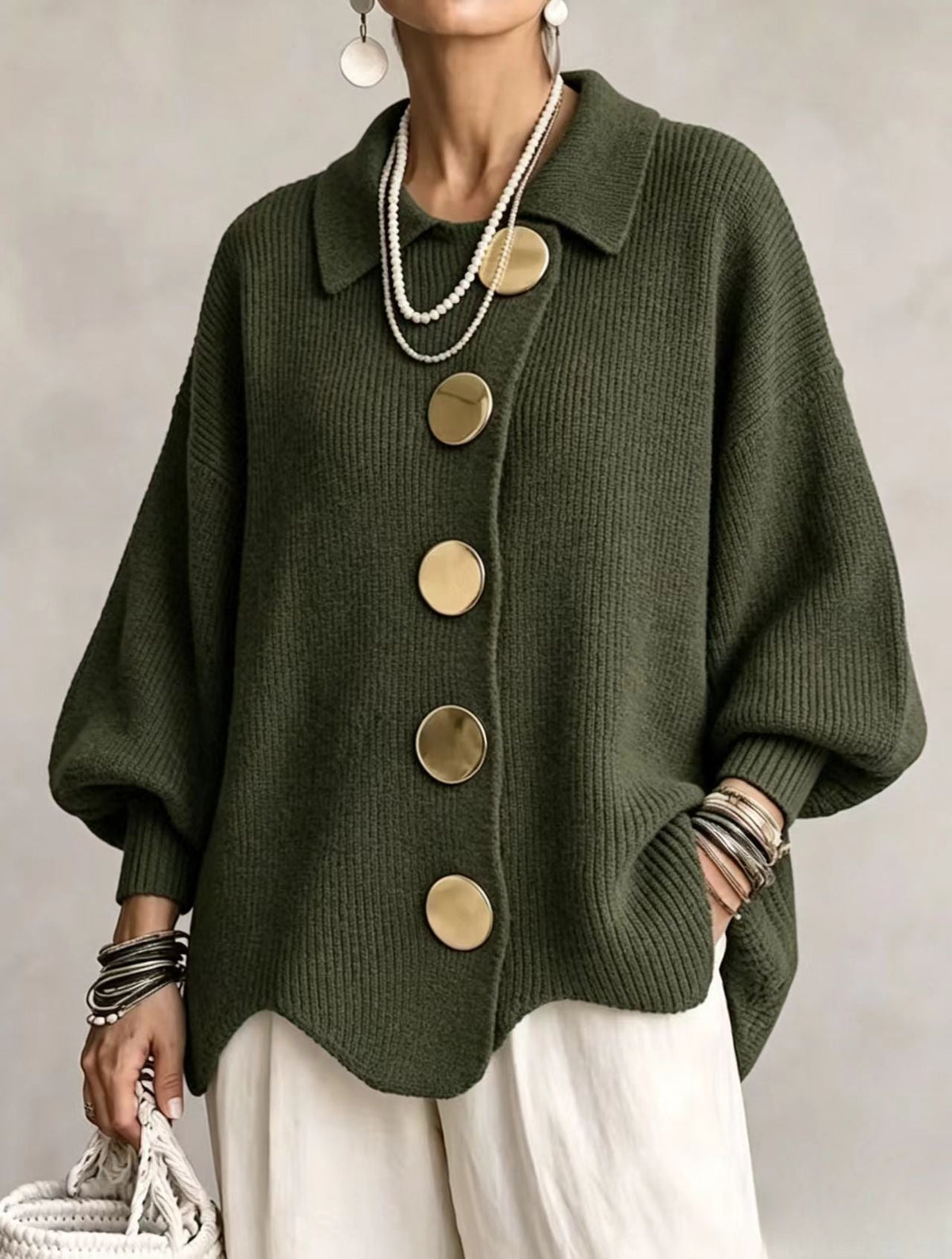 Sara | Cárdigan oversize con botones dorados