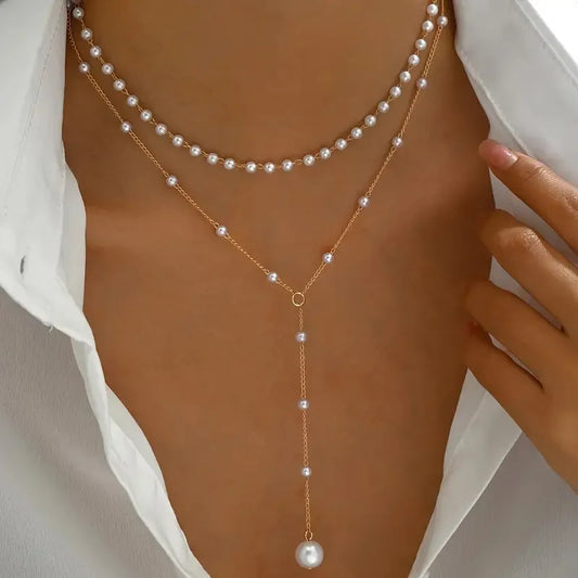 Mikaela | Collar de perlas de doble hilera con colgante