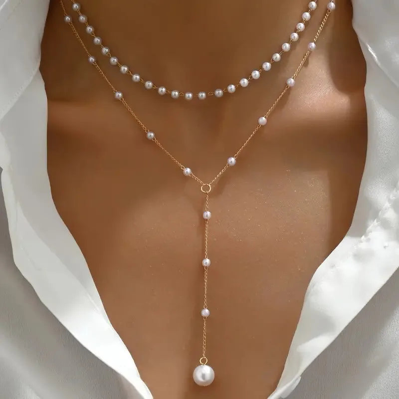 Mikaela | Collar de perlas de doble hilera con colgante