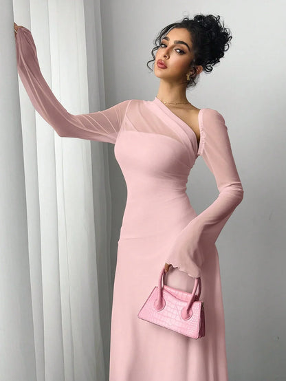 Adela | Vestido largo de tul con hombro asimétrico