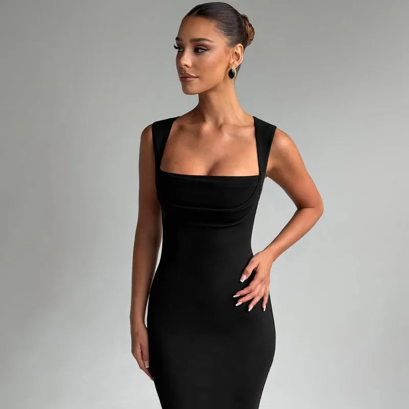 Rebeca | Vestido largo entallado con escote cuadrado