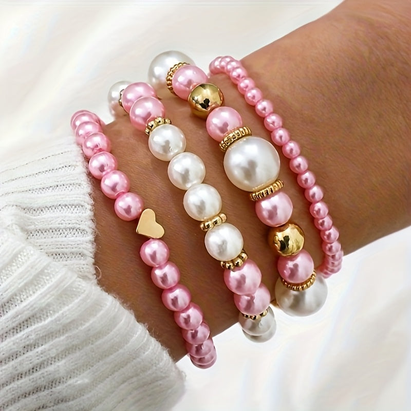 Alma | Set de elegantes pulseras con forma de corazón y perlas