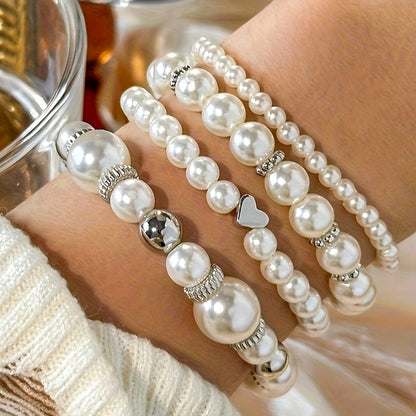 Alma | Set de elegantes pulseras con forma de corazón y perlas