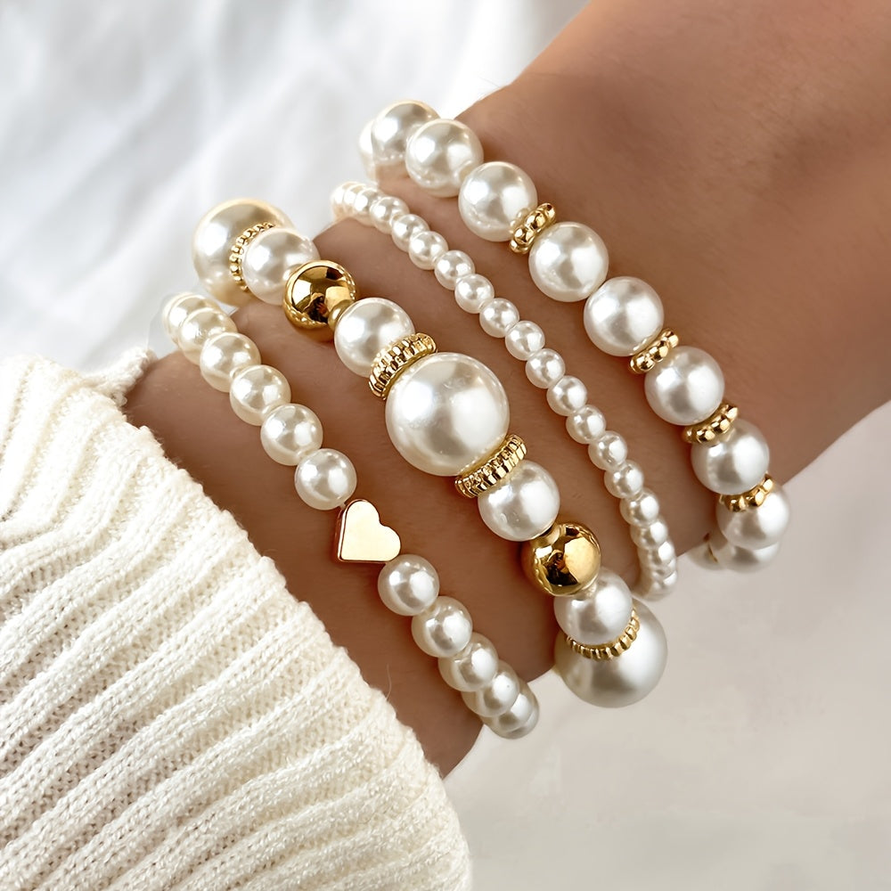 Alma | Set de elegantes pulseras con forma de corazón y perlas