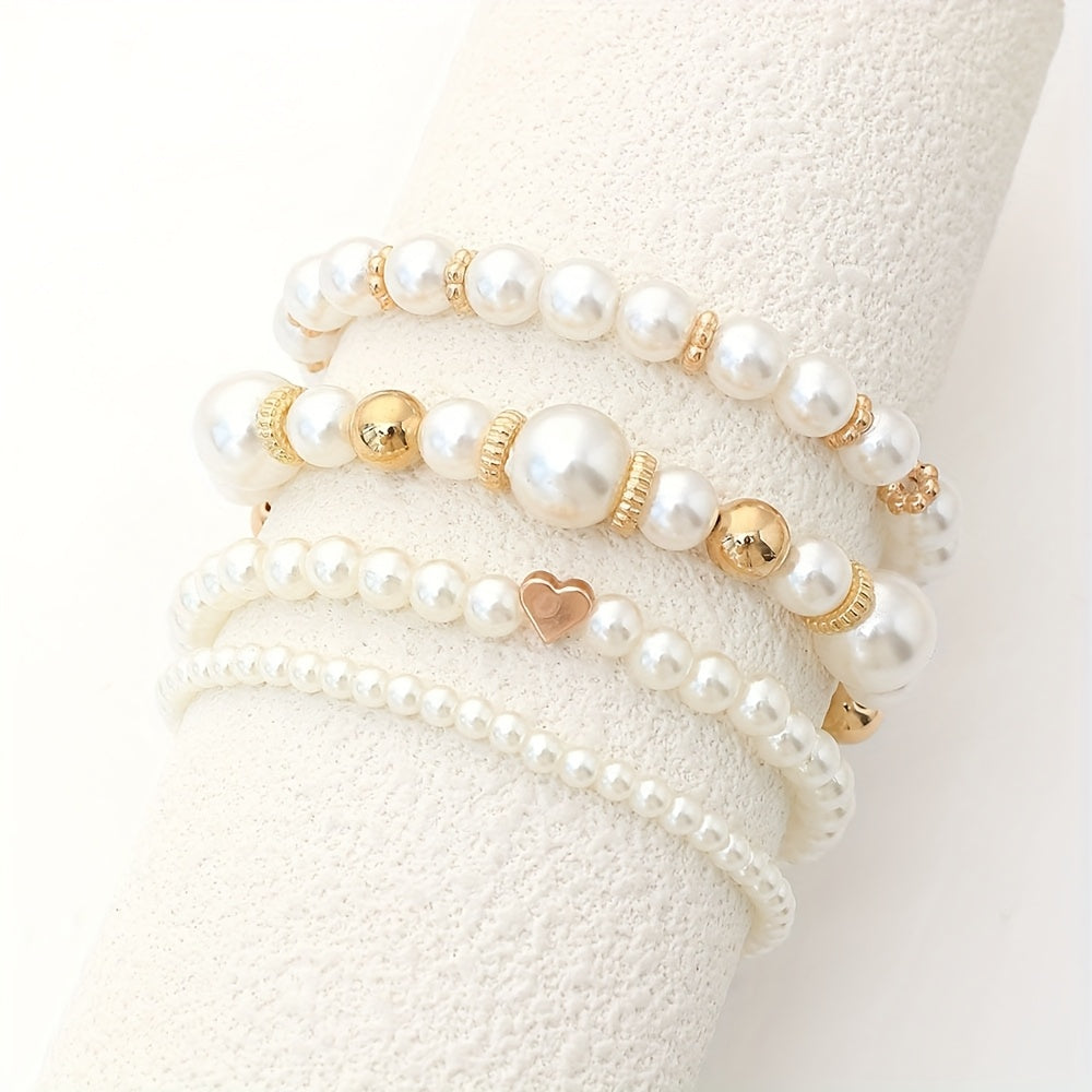 Alma | Set de elegantes pulseras con forma de corazón y perlas