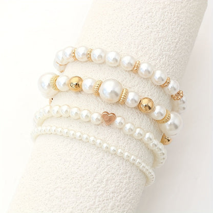 Alma | Set de elegantes pulseras con forma de corazón y perlas