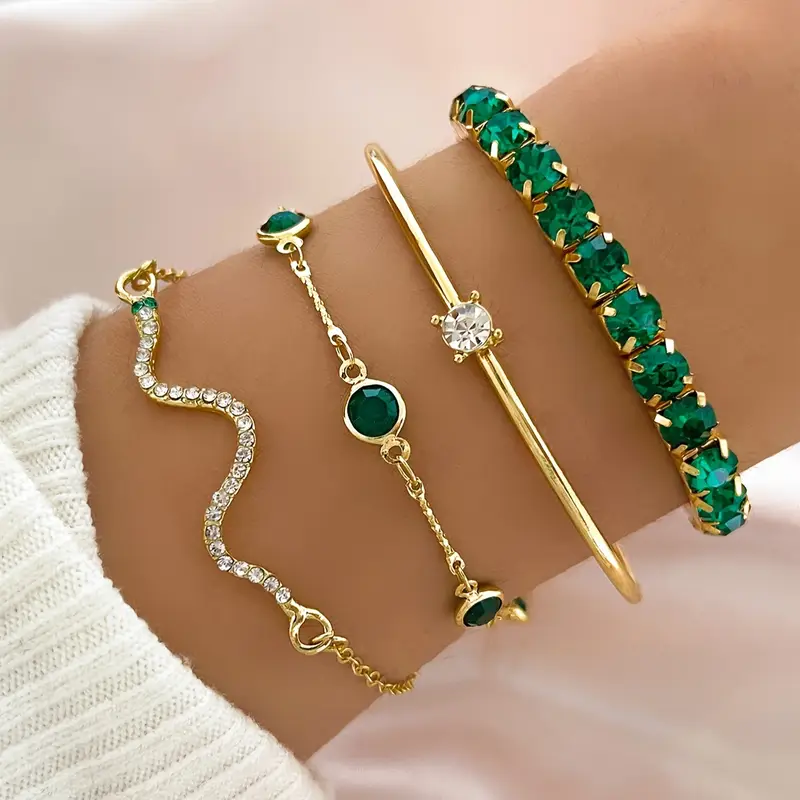 Patrizia | Conjunto de pulseras vintage con zirconia verde
