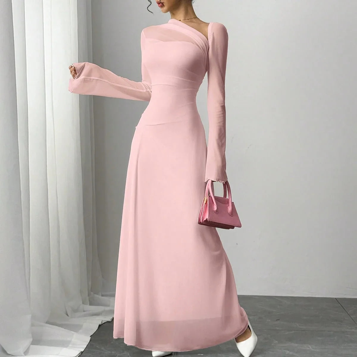 Adela | Vestido largo de tul con hombro asimétrico