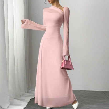 Adela | Vestido largo de tul con hombro asimétrico