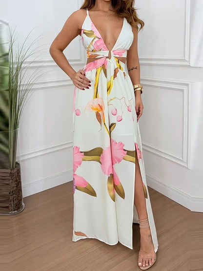 Jazmín | Vestido largo estampado con tirantes y abertura