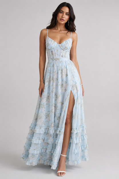 Cesira | Vestido largo con volantes y abertura