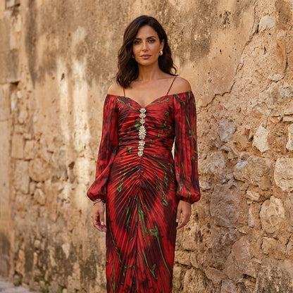 Amaya | Vestido largo floral con escote profundo
